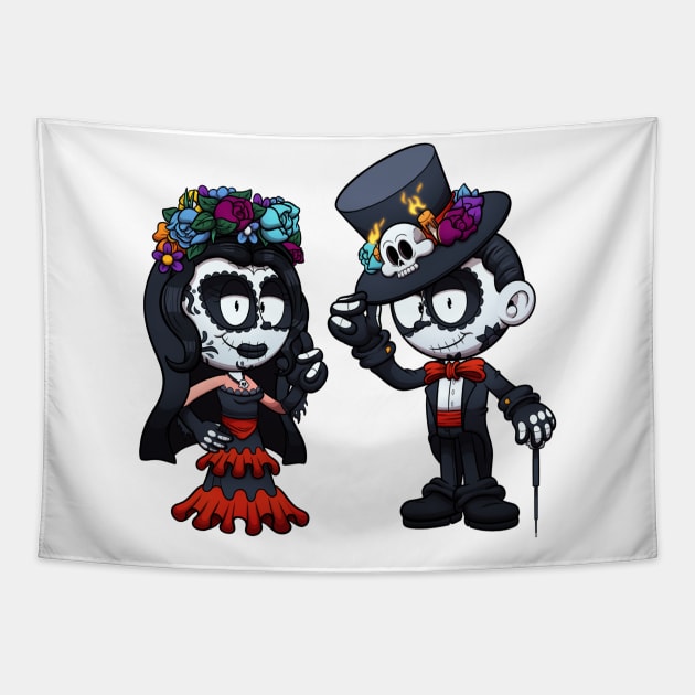 Day Of The Dead Sugar Skull Kids Tapestry by TheMaskedTooner