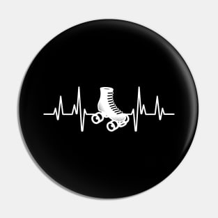 Roller Skate Heartbeat in white for skaters and roller derby fans Pin