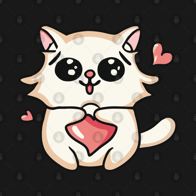 cute cat holding heart by Kawaii Bomb