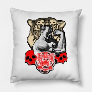 strong man with tiger and skulls Pillow