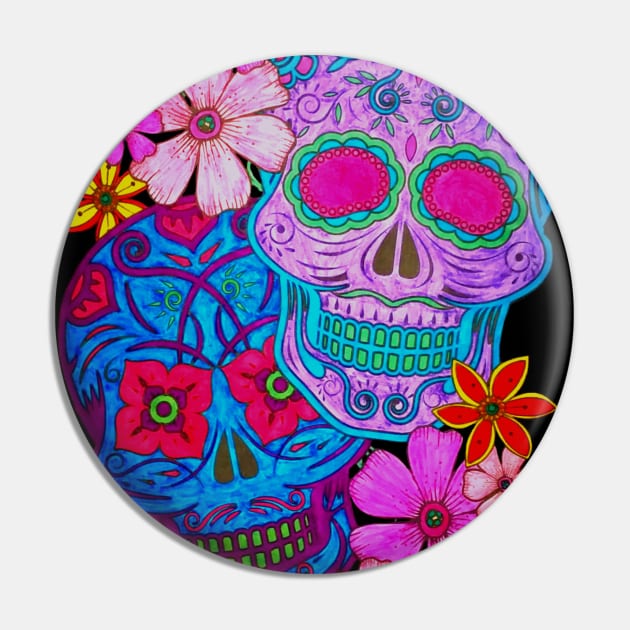 Flower Skulls Pin by ARTWORKandBEYOND