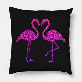 Pink Purple Ombre Faux Glitter Flamingos Silhouette Pillow