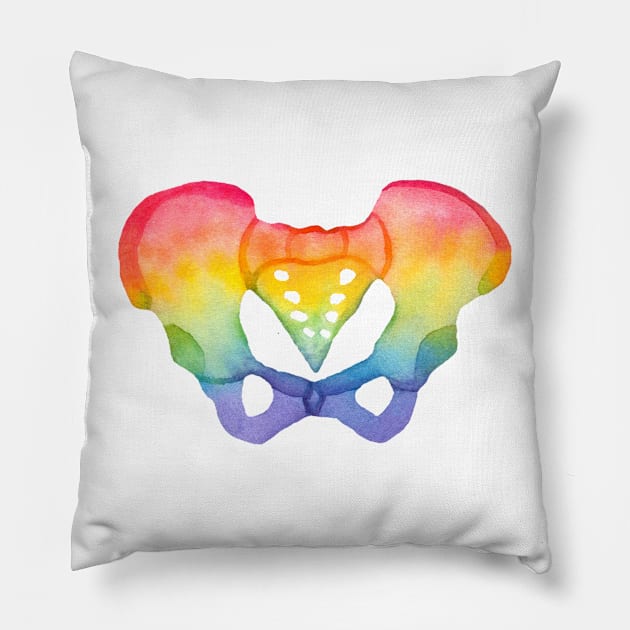 Rainbow Watercolor Pelvis (white) Pillow by ayemfid