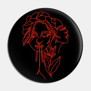 Woman With Flowers Line Art Abstract Lady Pin