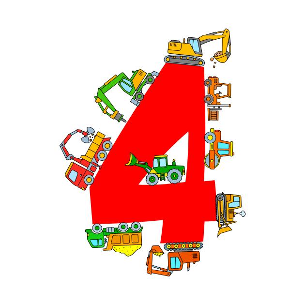 Construction Truck Design 4 Year Birthday Boys Kids by samshirts