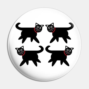 4 Black Cats in Red Collars Pin