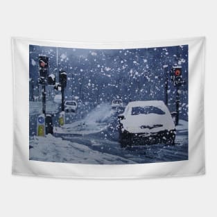 Cars In Snow Tapestry