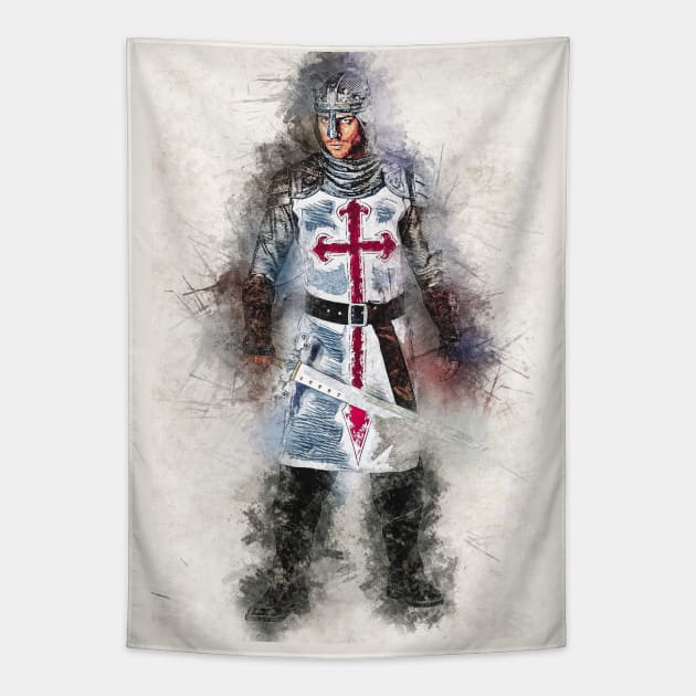 Knights Templar Warrior The crusader Watercolor Historic Fine Art Tapestry by Naumovski