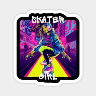 Skater Girl - cool girl skates on the street 3 Magnet