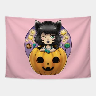 Jack O Lantern Kitty Tapestry