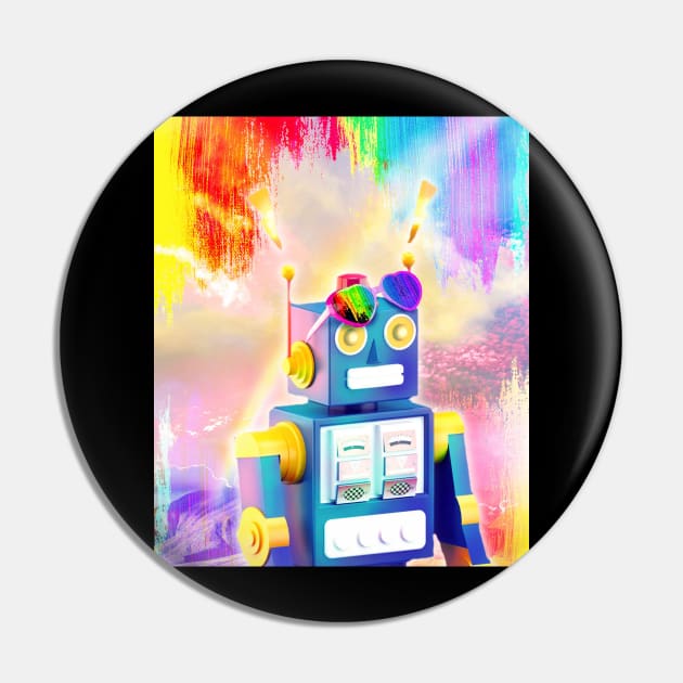 Rainbow Robot Wearing Love Heart Glasses Pin by Random Galaxy