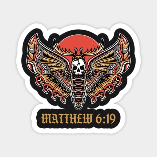 Matthew 6:19 Moth Christian Traditional Tattoo Flash Magnet