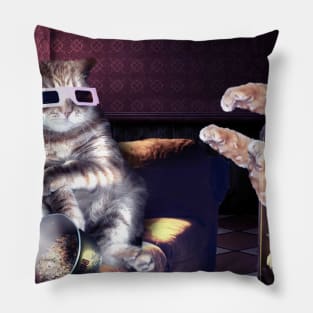 Cat With 3D Glasses Watching 3D Horror Movie Pillow