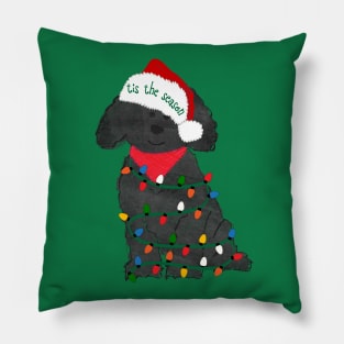 Labradoodle Decorated with Christmas Lights Pillow