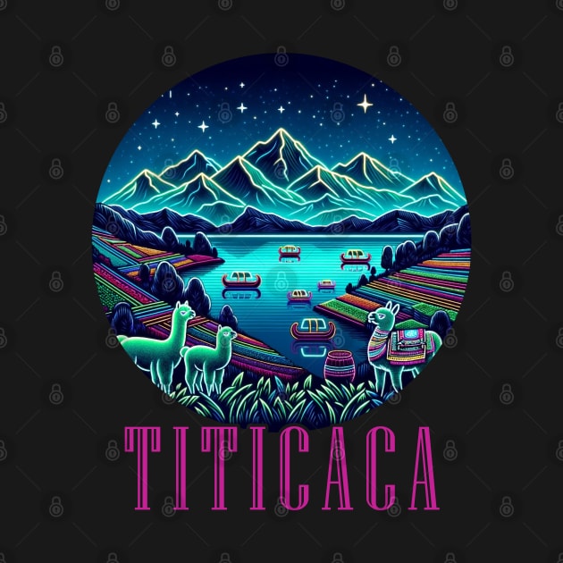 Lake Titicaca Peru Llama Artistic Neon Graphic by Sambastyles