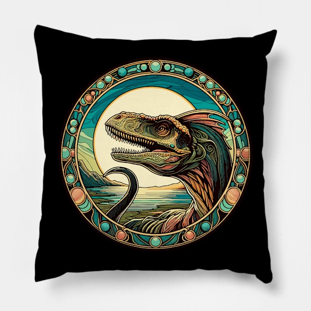 Dilophosaurus Art Noveau Dinosaur Pillow by RCDBerlin