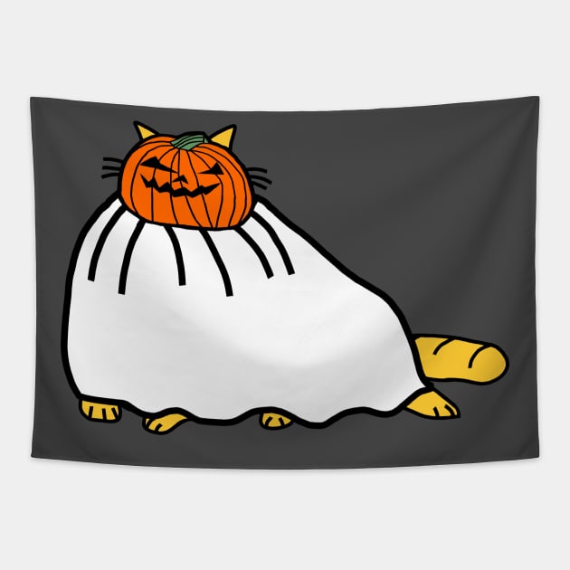 Chonk Cat Wearing Halloween Horror Costume Tapestry by ellenhenryart