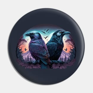 Huginn and Muninn Norse Odin Ravens Pin