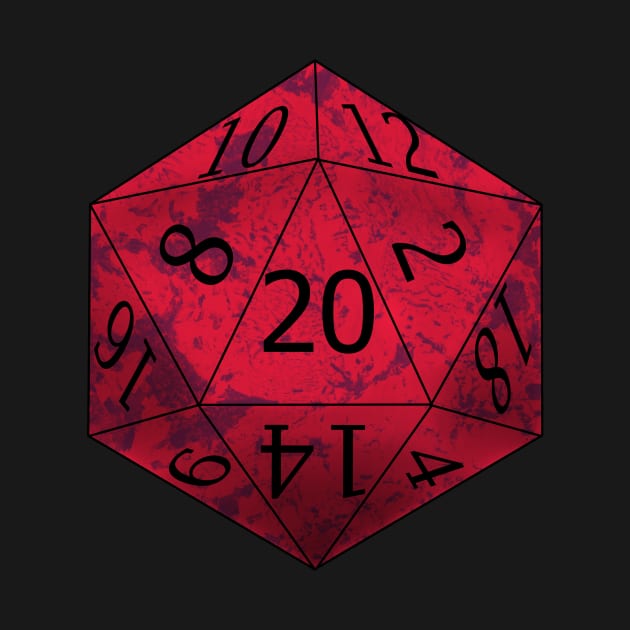 Red splatter D20 by KingSpaceBug