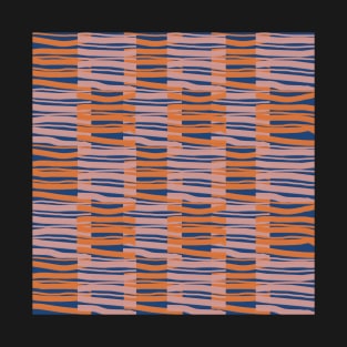 Contemporary Retro Orange Pink Blue Abstract Fibres Pattern T-Shirt