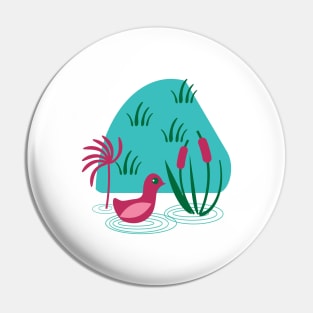 Duck Swimming Pond Plants Illustration Pin