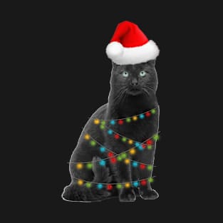 Black Cat christmas light tshirt funny cat lover christmas T-Shirt