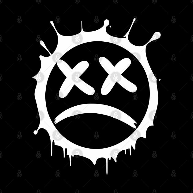 Graffiti sad emoticon | sprayed smiley emoji V3 White by Basic Corner