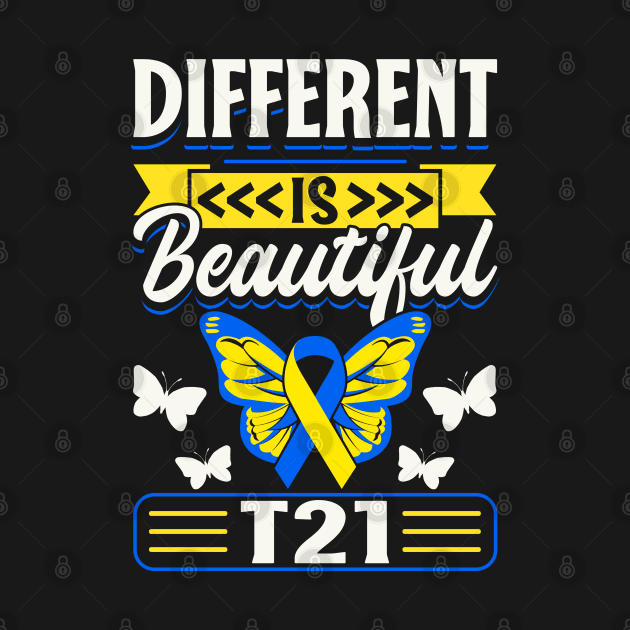 Down Syndrome Support Awareness Different Is Beautiful T21 Butterfly by Caskara