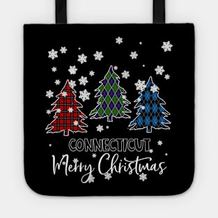 Connecticut Merry Christms Buffalo Plaid Xmas Tree  Tote