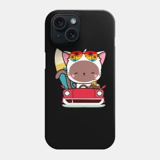 Funny white cat driving a car Phone Case