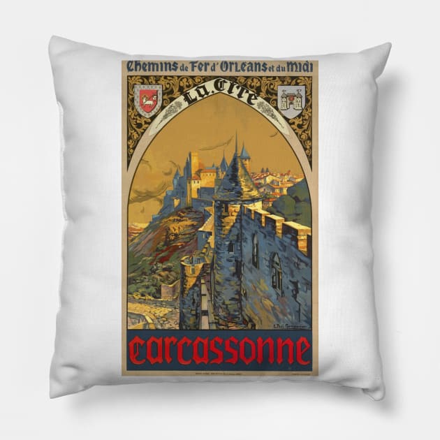 Carcassone, France  - Vintage French Railway Travel Poster Pillow by Naves