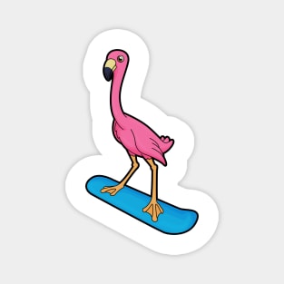 Flamingo as Snowboarder with Snowbaord Magnet