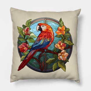 Parrot sitting on a branch mosaic style flowers around Pillow