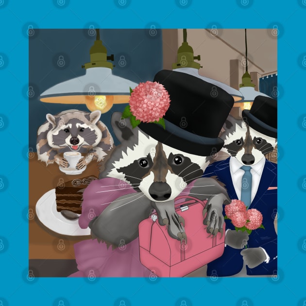 Raccoon party. Cute couple by KateQR