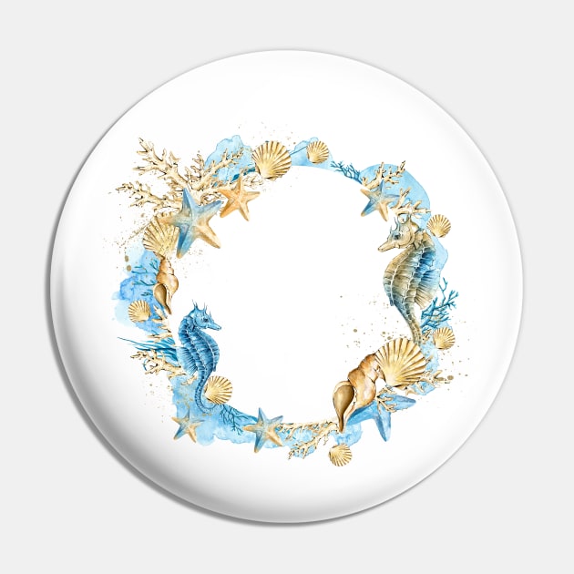 Image: Watercolor, Ocean wreath Pin by itemful