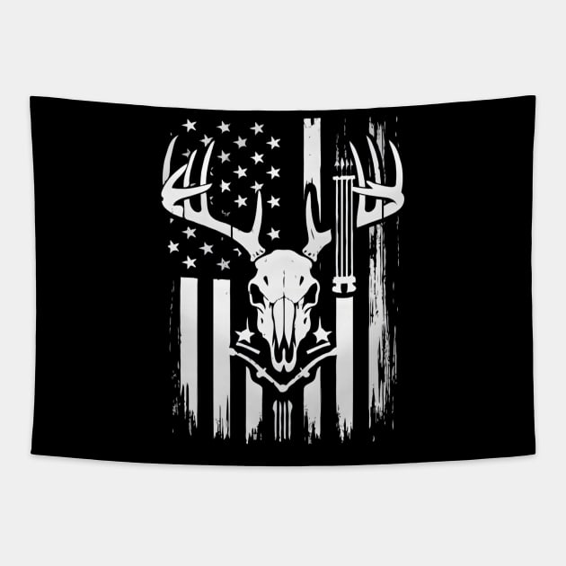 Deer Bow Hunting American Flag Whitetail Bow Hunter Tapestry by TopTees