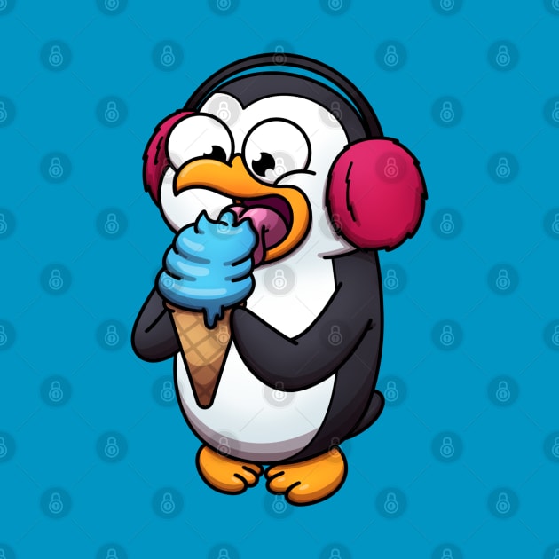 Cute Penguin With Earmuffs Eating Ice Cream by TheMaskedTooner