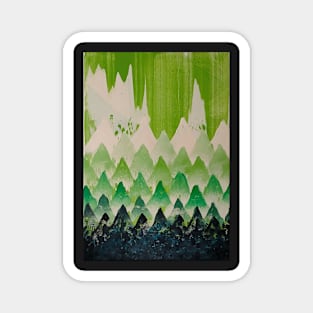 Oil painting abstract  pine forest and mountain GREEN style Magnet