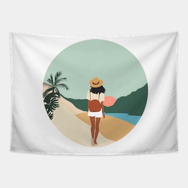 Sunset beach walk Tapestry by Retroprints