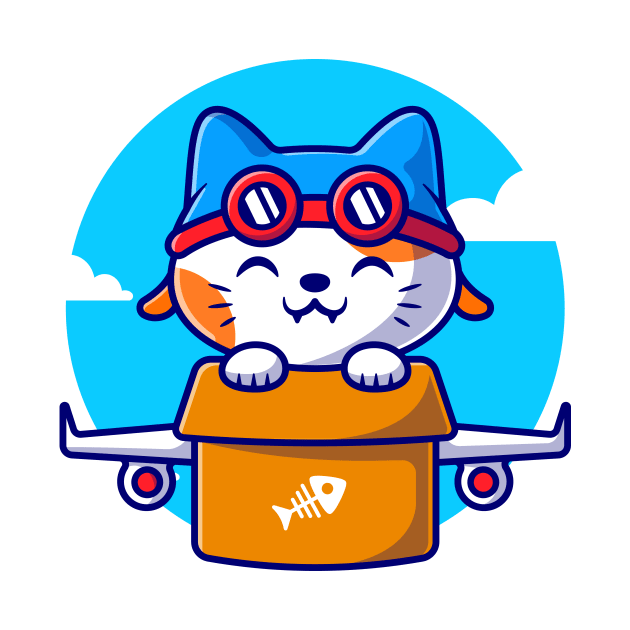 Cute Cat Flight With Cardboard Plane Cartoon by Catalyst Labs