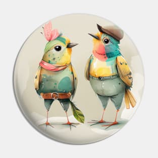 Pair of funny dressed birds Pin