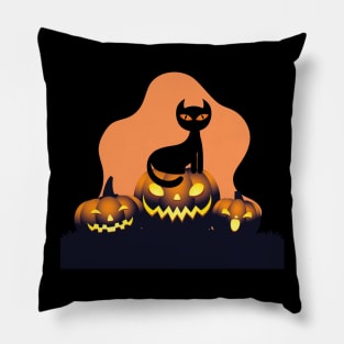 Halloween Spooky Pumpkins Black Cat and Happy Fall Season Autumn Vibes Happy Halloween Pillow