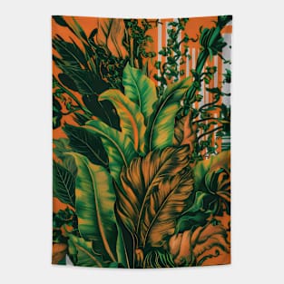 Plant pattern green and orange Tapestry