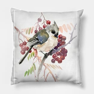 Titmouse and Berries Pillow