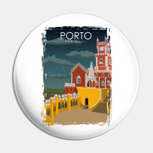 Porto Portugal Vintage Minimal Retro Travel Poster at Night Pin