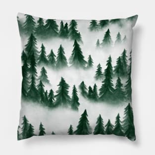 Green Forest Cover in Mist Wanderlust Nature Pillow