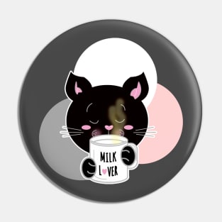 Black cat drinking milk lover Pin