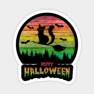 Vintage Halloween Cat Witch Magnet