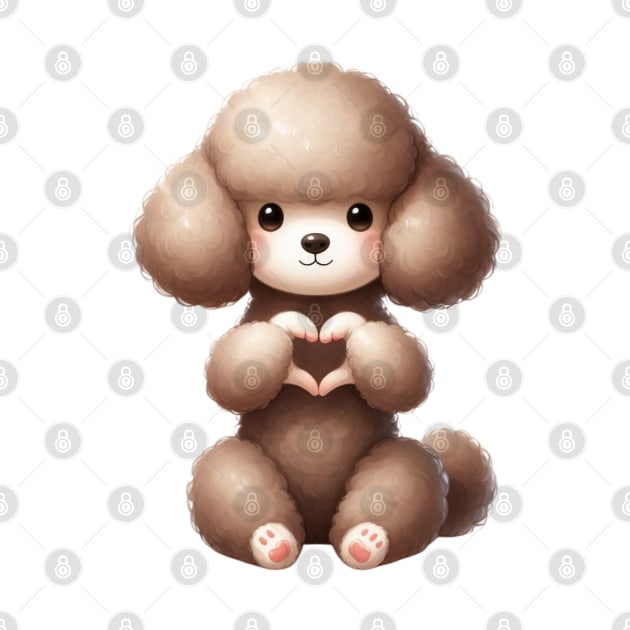 Valentine Poodle Dog Giving Heart Hand Sign by Chromatic Fusion Studio