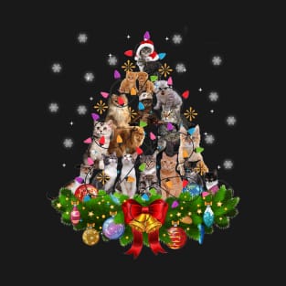 Christmas Pajama Cats Tree Xmas Lights Snow Kitten Funny Shirt T-Shirt